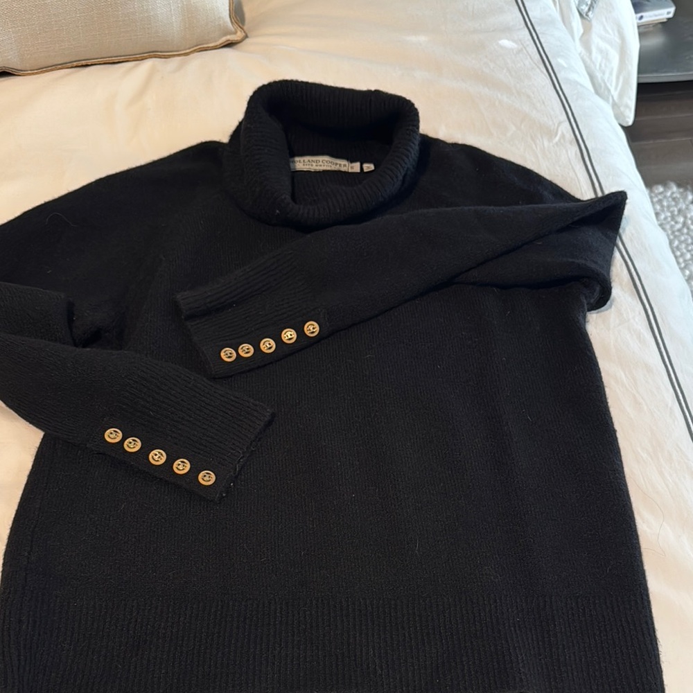 Black Turtleneck Sweater with Gold Button Accents